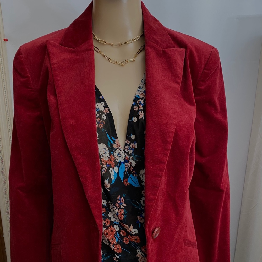 Jones New York Burgundy Stretch One Button Blazer